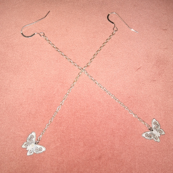 Solid 925 REAL Sterling Silver Ear Wires Handmade Chain Butterfly Earrings New - Picture 7 of 11